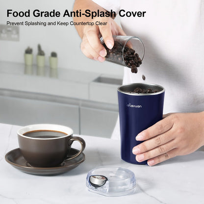 Electric Coffee Grinder 200W | Quiet Spice Grinder | 80g Large Capacity 12 Cups | 304 Stainless Steel Blade | One-Touch Operation | Grinds Coffee Beans Spices Nuts Grain | Blue Black