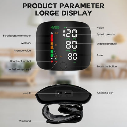 Wrist Blood Pressure Monitor Professional - Automatic BP Monitor with High-Precision LCD Display, Voice Language Prompts & Memory Function, Clinically Accurate for Medical & Home Use, Senior Gift