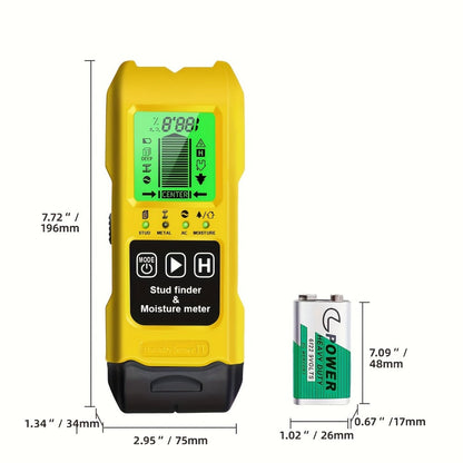 Stud Finder Wall Scanner 7-in-1 LCD Display Sound Alert | Wood Deep Stud Metal AC Wire Moisture Meter Temperature Sensor | Center-Finding Digital Wall Detector for DIY Home Renovation Construction