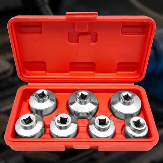 7-Piece Oil Filter Wrench Socket Set – CR-V Steel Hexagonal Cap Wrenches 24mm to 38mm, 3/8-Inch Drive, Universal Fit for Car Oil Filter Removal & Replacement