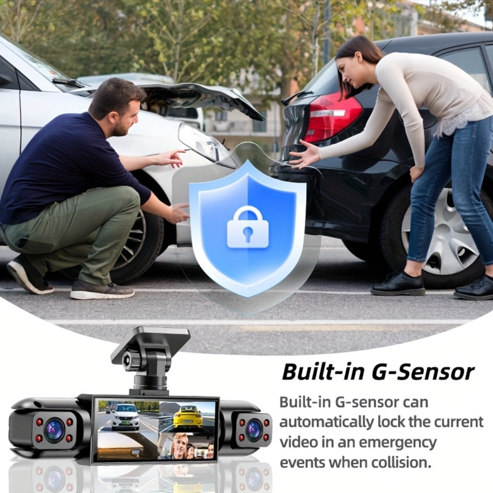 360° Panoramic Dash Cam 3 & 4 Lens 1080P HD Front + 720P Rear Left Right, Quad-Split Screen, HD Night Vision WDR G-Sensor Loop Recording, Full Coverage Car Camera, 32GB/64GB SD Card Options