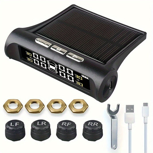 TPMS Tire Pressure Monitor Solar & USB Powered – Real-Time LCD Display, 6-Mode Auto Alarm, Windshield Mount, Day & Night Readable, SCBLAZE Car Tire Pressure Monitoring System