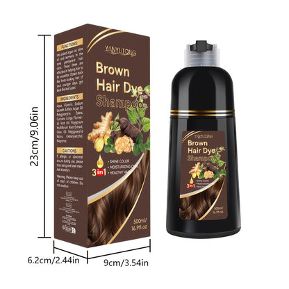Hair Dye Shampoo, YANYUTONG 500ml Bottle with Black, Brown, Chestnut Brown and Red Shade Options