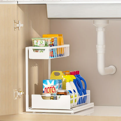 Two-Tier Sliding Under-Sink Organizer in Black, White or Gray with One- or Two-Pack Options