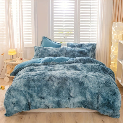 Three-Piece Plush Polyester Duvet Cover Set with Two Pillowcases in 14 Colors and Twin, Full, Queen or King Sizes