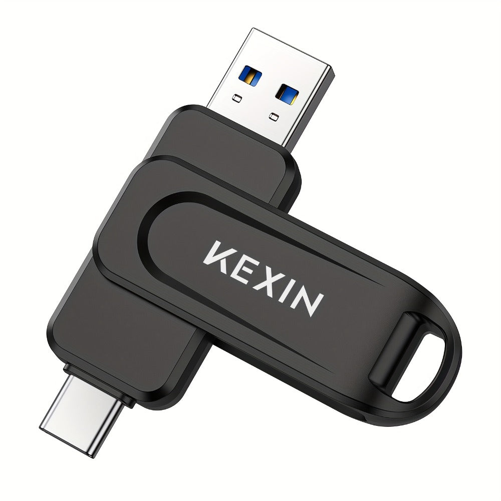 2-in-1 USB-C & USB-A Flash Drive 32GB 64GB 128GB, KEXIN Rotating Thumb Drive Type-C Memory Stick Compatible with iPhone 15 16, Android Smartphone, Tablet, Smart TV, Car Audio, Laptop & PC – 5 Colors