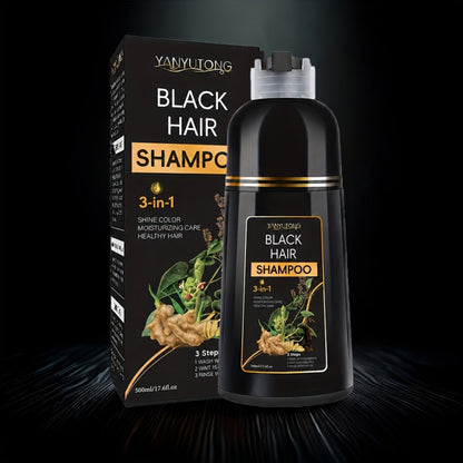 Hair Dye Shampoo, YANYUTONG 500ml Black 3-in-1 Bottle for At-Home Hair Color Application and Rinse Routine