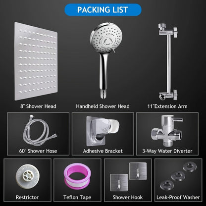 High Pressure Rainfall Shower Head Combo with Handheld Spray – 9 Spray Settings, 180° Adjustable Bracket, Stainless Steel Hose, Anti-Clog Nozzles, Modern Bathroom Shower System