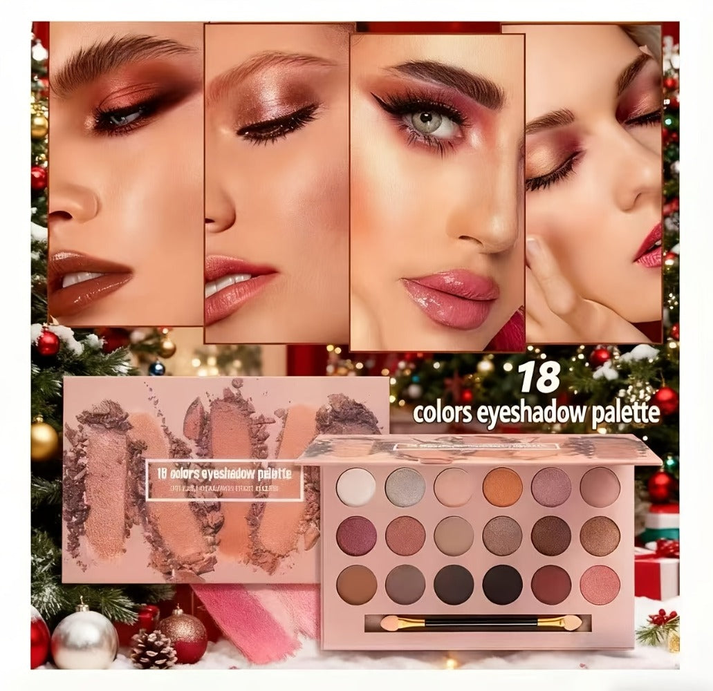 Makeup Kit with 18-Color Eyeshadow Palette, Face, Lip and Eye Cosmetics, Brushes and Tools in a Red Gift Box