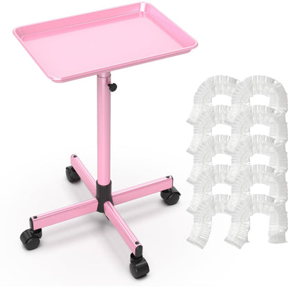 Adjustable Salon Tray Cart with 10 Disposable Covers and Gold or Pink Finish on Rolling Casters