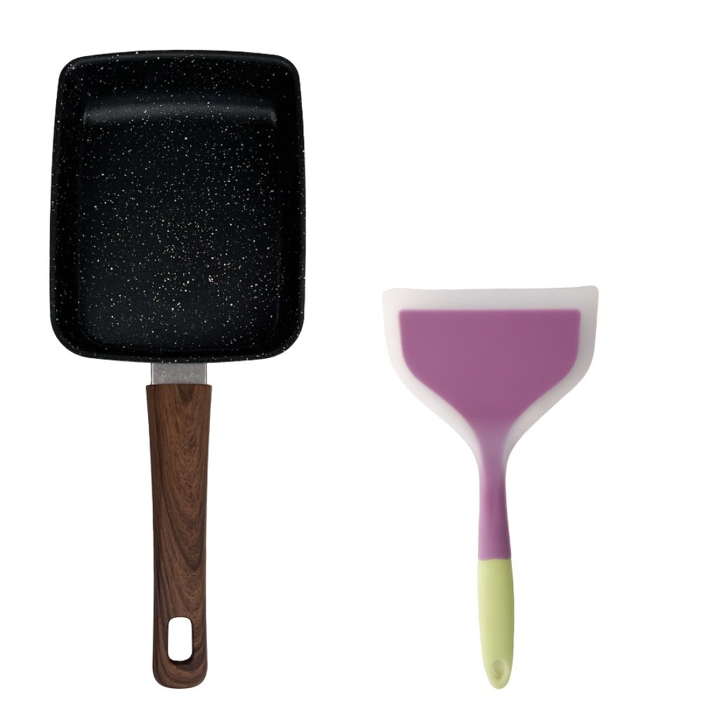 Rectangular Tamagoyaki Egg Pan with Wooden or Plastic Handle and Optional Silicone Spatula in Three Options