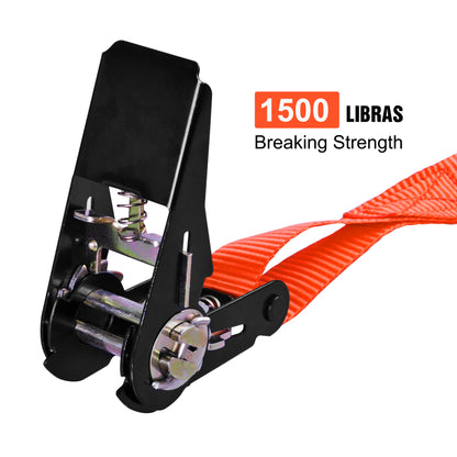 Ratchet Tie Down Straps 4-Pack 15FT 1,500 lb Break Strength Heavy Duty with Soft Loops & Storage Bag – High-Visibility Webbing for Motorcycle ATV Kayak Truck Bed Trailer Roof Rack