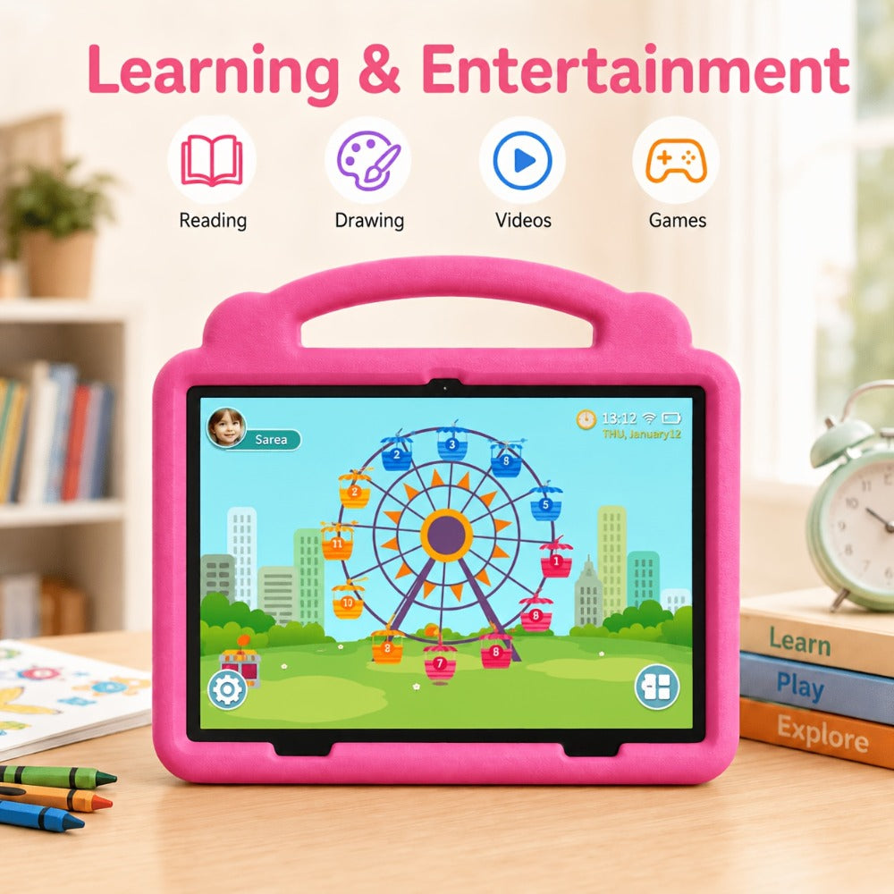 Kids Tablet 10.1 Inch with Android 15, 3GB RAM, 64GB Storage, 1TB Expansion, WiFi 6 and Case