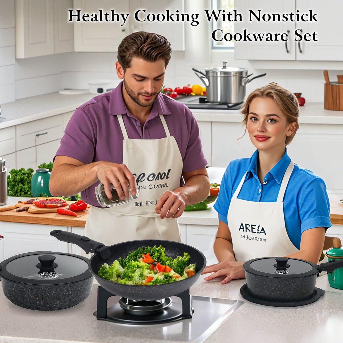 Nonstick Frying Pan Set with 9.5- and 11-Inch Pans, Fixed Handles and Six Cleaning Cloths for Home Kitchens