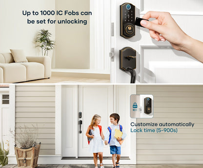 Smart Door Lock SMONET Fingerprint Keypad Bluetooth Deadbolt Handle Set in Bronze Black or Silver