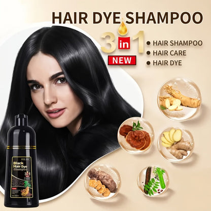 Hair Dye Shampoo, RILSIC 500ml Black 3-in-1 Single Bottle with Pump Dispenser for At-Home Color Application