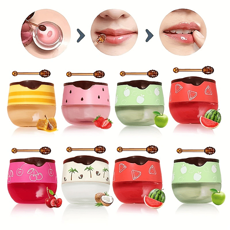 Honey Pot Lip Balm Set 8 Pcs – Propolis & Honey Deep Moisturizing Lip Mask with Applicator Stick, care for Dry Chapped Lips, Nourishing