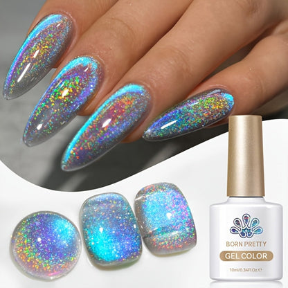 Gel Nail Polish in 10ml 9D Holographic Rainbow Cat-Eye with Magnetic Swirl and UV/LED Cure