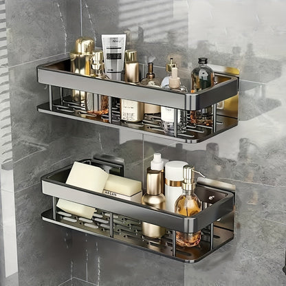 Two-Pack Wall-Mounted Stainless Steel Shower Caddy Set in Black or Silver Checkout Colors for Baths