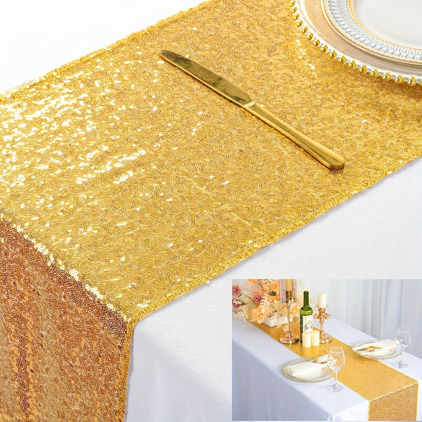 Golden Sequin Table Runner 12 Pack – Glitter Shimmer Table Runners for Wedding, Birthday, Party, Dinner, Holiday & Event Decor