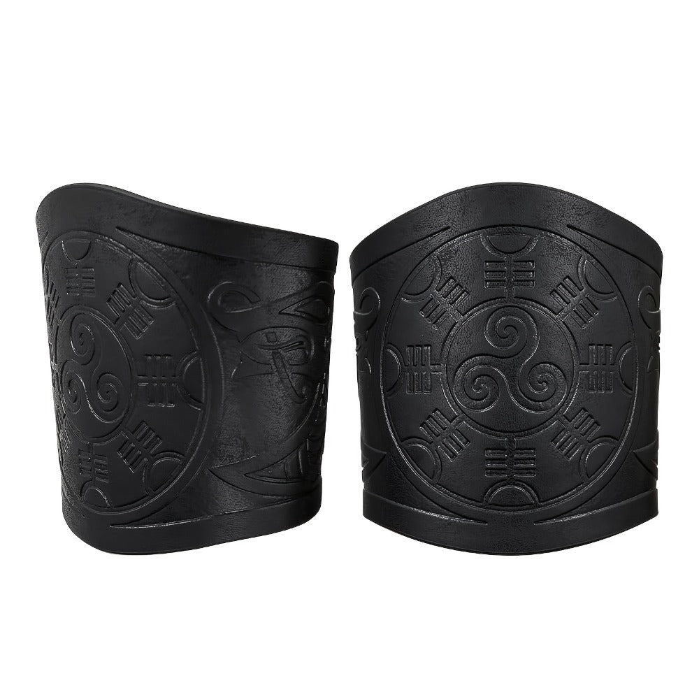 Viking Leather Cuff Bracelet Set 2pcs Norse Mythology Mjolnir Vegvisir Embossed Wristband for Men Women Halloween Gift