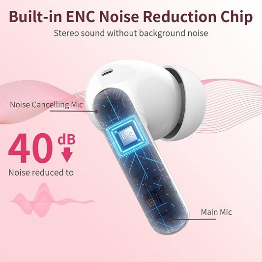 Wireless Earbuds Bluetooth 5.3 with ENC Mic, 36-Hour Playback, LED Case and IPX4 Protection
