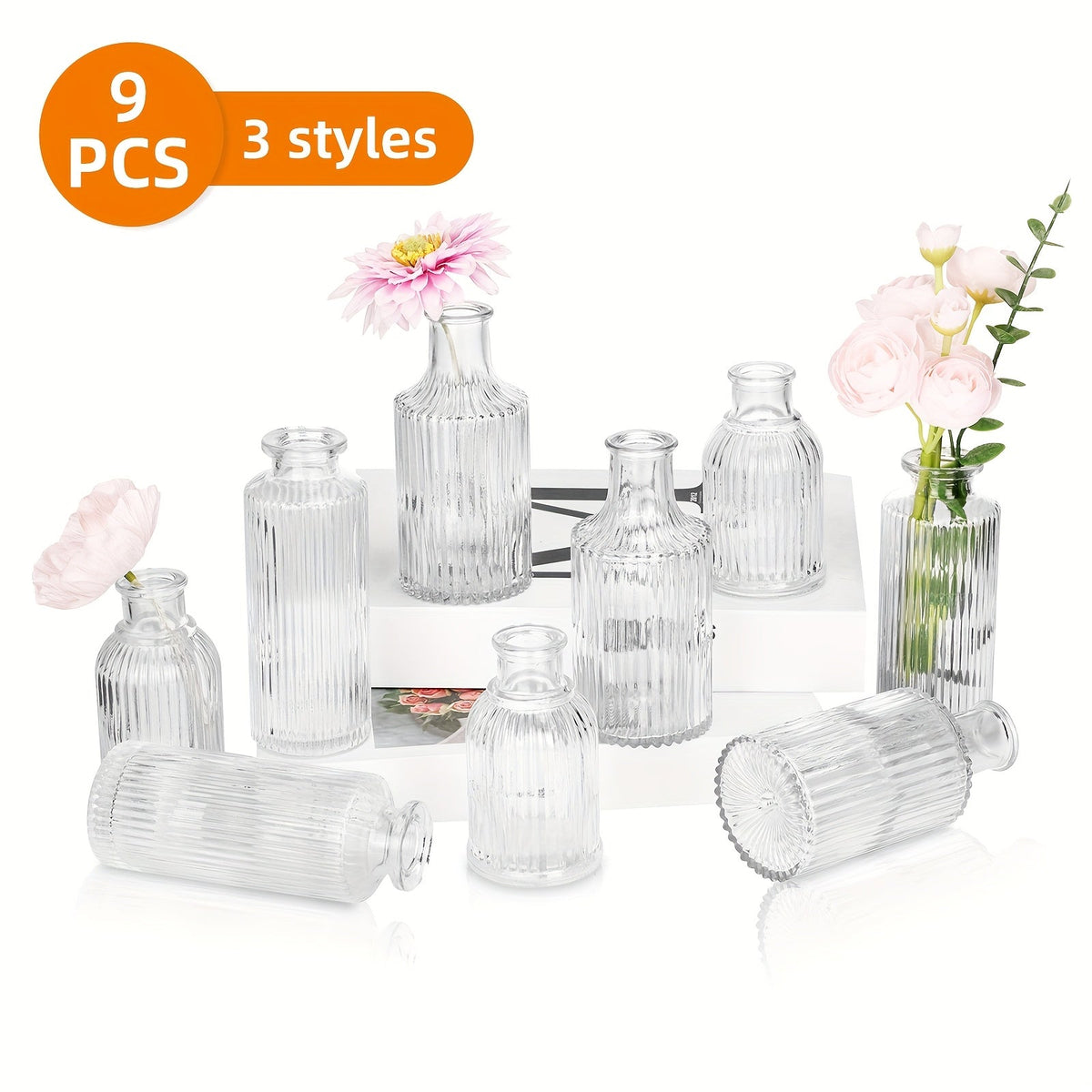 Mini Clear Bud Vases Set Wedding Centerpieces for Tables Small Glass Flower Vases for Entryways, Bedrooms and Living Spaces