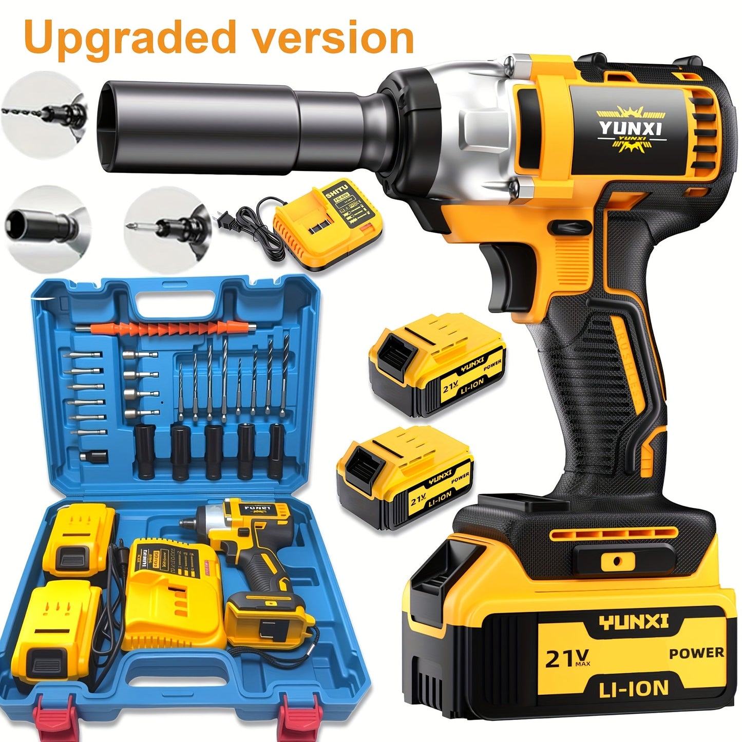 Impact Drill Set 21V Cordless with Drill Bit Accessories, Toolbox & Charger – Heavy Duty Wireless Impact Wrench Drill, 2AH / 4AH Battery Options, for Car Repair, Construction & Heavy-Duty DIY Projects