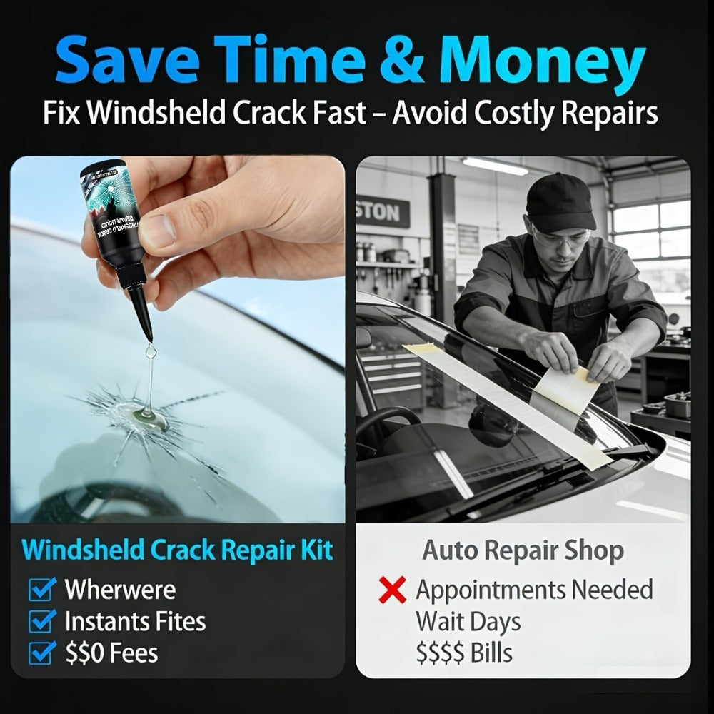 Windshield Repair Kit – Nano Resin Fix for Chips, Bullseye & Star Cracks in 15 Minutes, DIY Glass Crack Repair with Suction Injector, Restores Optical Clarity, Prevents Spreading