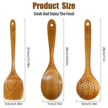 Wooden Kitchen Utensils Set 3/5/7Pcs – Natural Wood Spoons, Spurtle, Ladle & Wok Spatulas for Non-Stick Pans | Heat Resistant, Ergonomic Handle, Easy to Clean