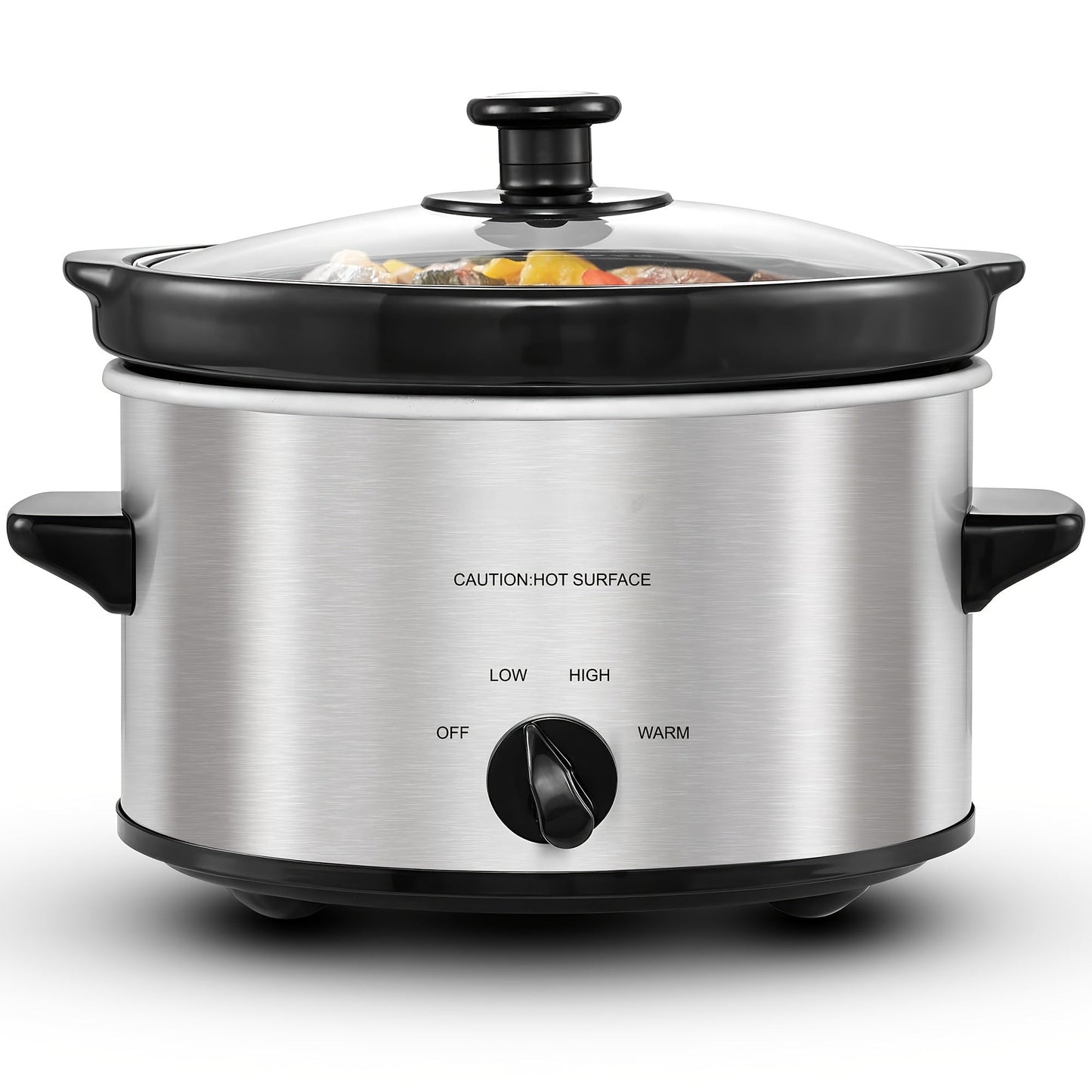 Mini Slow Cooker 1.5QT & 2.0QT with Adjustable Temperature Ceramic Crock & Dishwasher Safe Glass Lid – Small Slow Cooker for Sauces Dips Soups Stews, Stainless Steel & Black