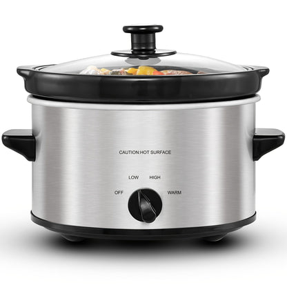 Mini Slow Cooker 1.5QT & 2.0QT with Adjustable Temperature Ceramic Crock & Dishwasher Safe Glass Lid – Small Slow Cooker for Sauces Dips Soups Stews, Stainless Steel & Black