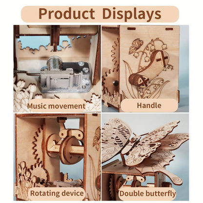 Wooden Butterfly Music Box Model Kit with Colour Butterfly or Natural Butterfly Music Box Checkout Options