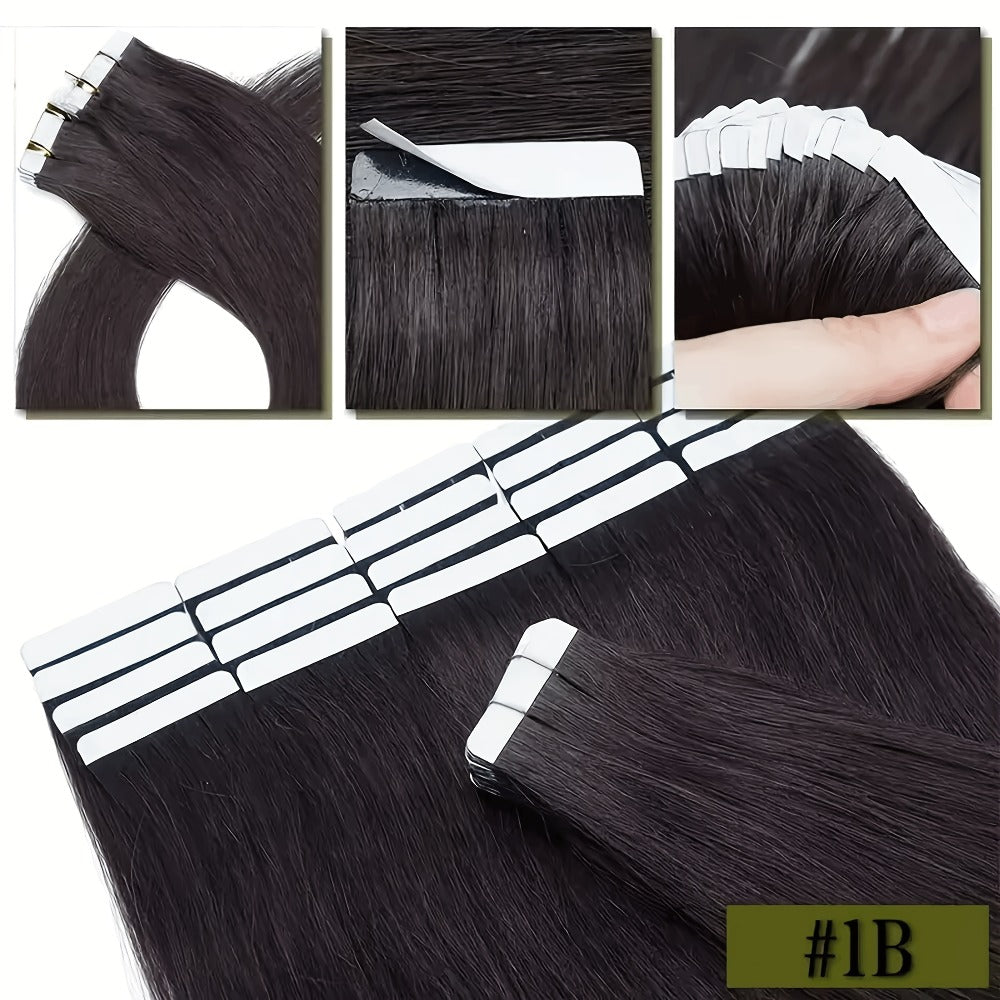 Straight Natural Black Tape-In Hair Extensions, 10-Piece 30 g Pack in 16-, 20-, 22- or 24-Inch Lengths