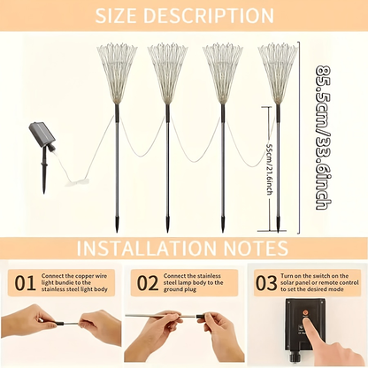 Solar Garden Lights Firework Stakes with 240-640 LEDs, 8 Modes, 4/8 Packs and Three Light Colors