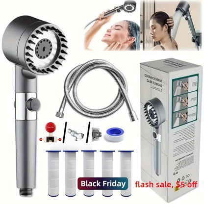Nine-Piece Handheld Shower Head Set with Three Spray Modes, 59-Inch Hose, Five Cartridges and Wall Bracket