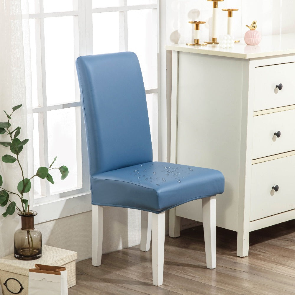 Chair Cover Set of 4 or 6 Stretch PU Leather Dining Slipcovers in Nine Available Color Choices