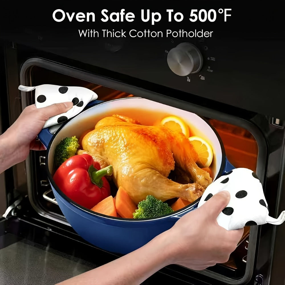 Enameled Cast Iron Dutch Oven with Lid & Dual Handles, Non-Stick Enamel Coated Heavy Duty Cookware for Bread Baking, Braising & Slow Cooking, Superior Heat Retention, Orange, Red & Blue