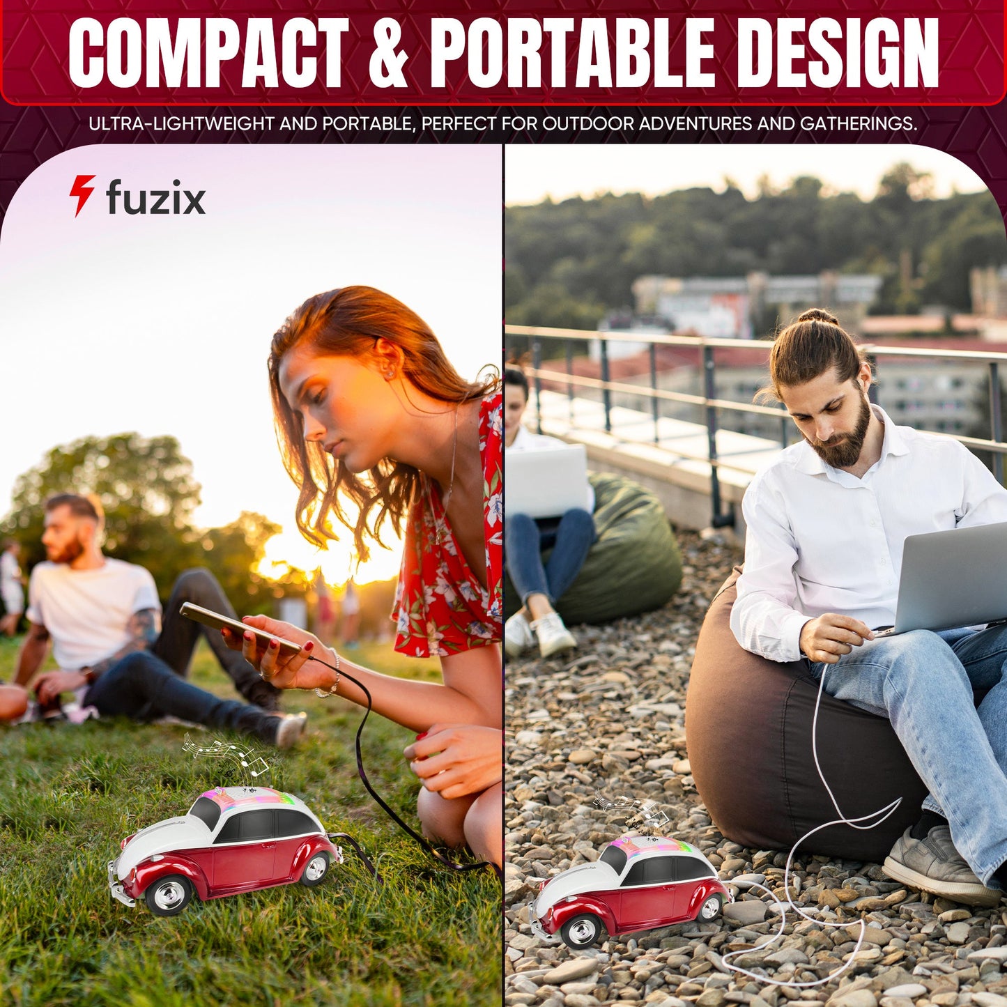 Fuzix WS-1958 Vintage Car Bluetooth Speaker with LED Headlights & Taillights | Retro Wireless Stereo, FM Radio, AUX/USB/TF, Built-in Mic, Rechargeable – Novelty Gift for Car Enthusiasts & Music Lovers