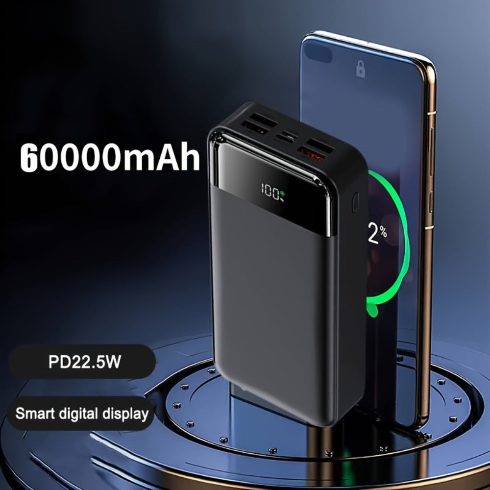 Power Bank 60000mAh 22.5W with Multi-Device Port Layout, LED Light and Digital Display in Three Colors