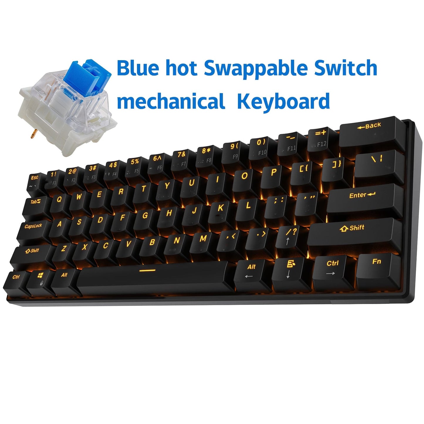 Hot Swappable Mechanical Keyboard 60% RGB Backlit 61 Keys – Customize Red or Cyan Switches, Ultra-Compact Wired Tenkeyless Design for PC, Laptop & Mac | No Solder Switch Change | Black & White