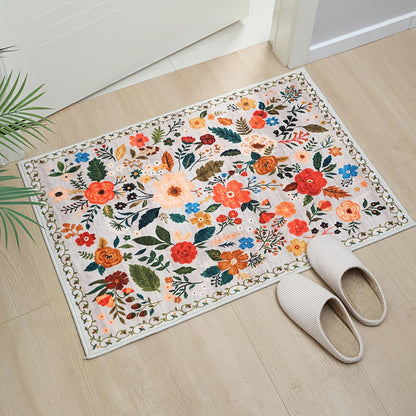 Area Rug Bohemian Floral Plush Runner with Four Machine-Washable Sizes for Bedroom or Kitchen