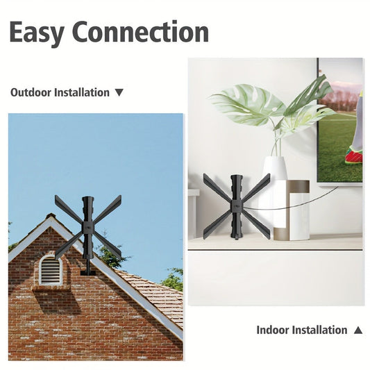 TV Antenna with Multi-Arm Receiver, J-Mount Bracket, USB-Powered Amplifier and Indoor or Attic Setup