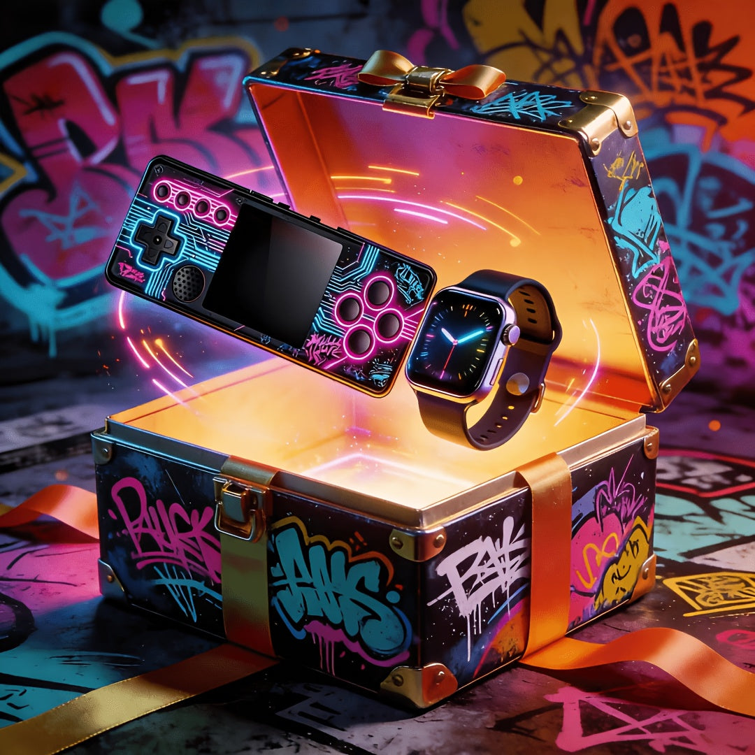 Retro Handheld Game Console Smart Watch Set HD Screen - Portable Classic Gaming Device 2-in-1 Bundle, Best Birthday Valentine Christmas Gift for Men Women Friends Family