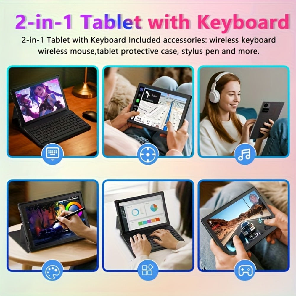CRELANDER 10.1 Inch Android 15 Tablet 2-in-1 with Wireless Keyboard, Mouse, Case & Stylus | 128GB ROM 12GB RAM 1TB Expandable, Quad Core, Dual Camera, 2.4+5G Wi-Fi, IPS HD Display, GMS Certified