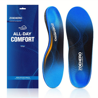 Blue Full-Length Shoe Insoles with Raised Arch Profile and Black Base in Ten Men's and Women's Size Options