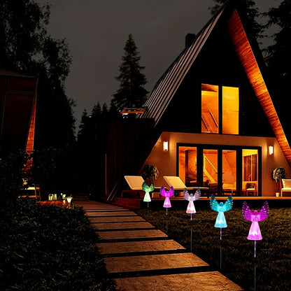 Solar Garden Lights Color-Changing Angel Stakes with 7-Color LEDs in 2- or 4-Pack Sets for Memorial Decor