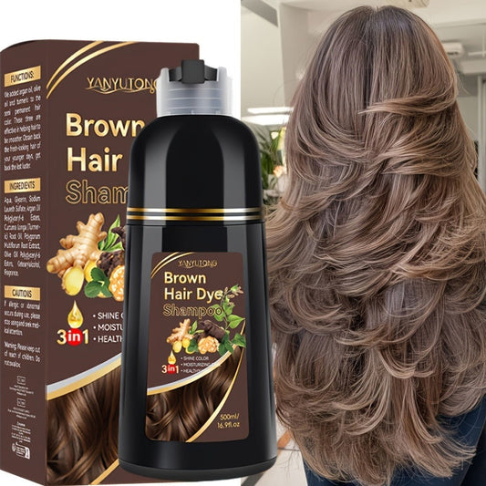 Ammonia-Free Herbal Hair Color Shampoo 3-in-1 Colors in 15 Minutes Lasts 30 Days - Semi Permanent Gray Coverage Moisturizing Cleansing Black Dark Brown Chestnut Brown Red for Women Men