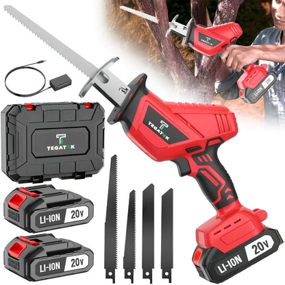 Electric Reciprocating Saw Cordless with LED Light & Safety Lock – Multi-Purpose Cutting Tool with Replaceable Blades, 1 or 2 Battery Options, Carrying Case Included