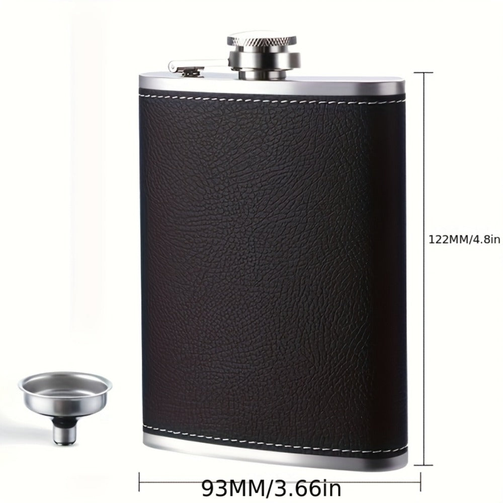 Black Gift-Box Flask Set with 8.1- and 3-Ounce Bottles, Cup, Filter and PU-Style Cover for Home and Everyday Use